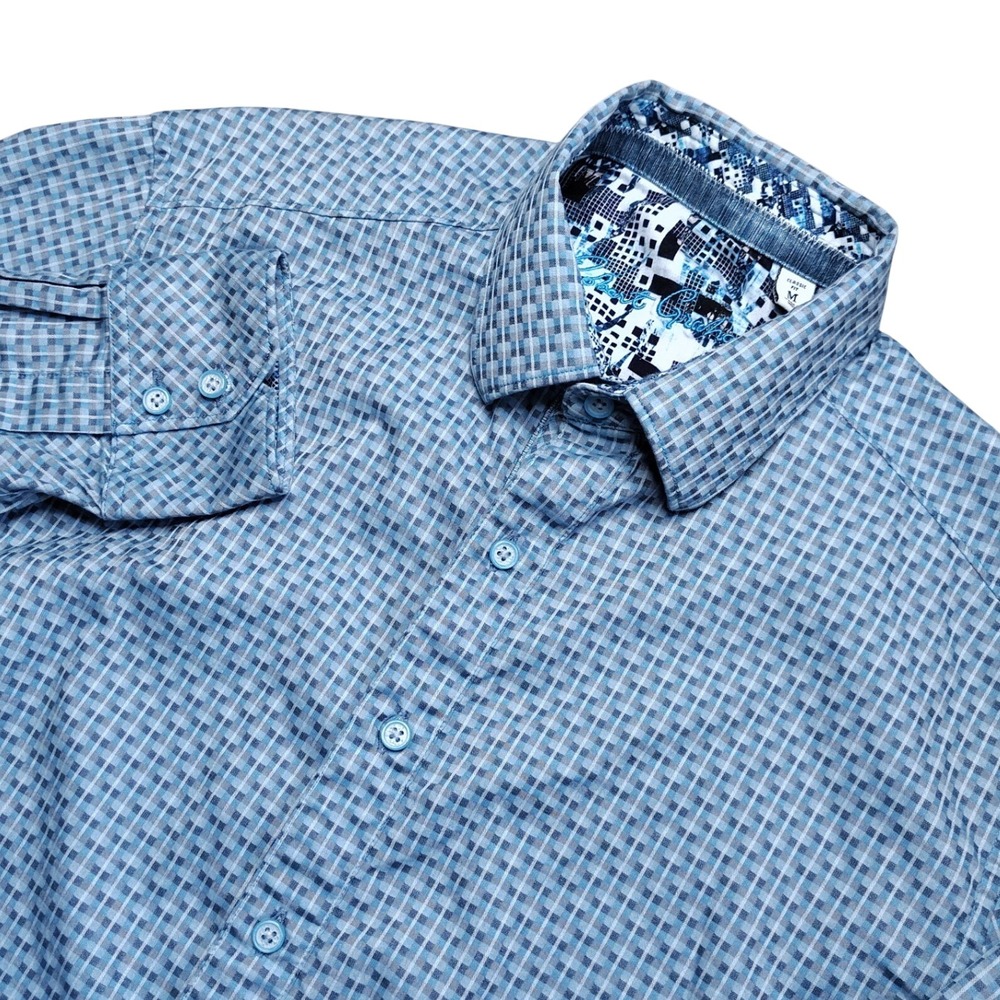 Robert Graham Button Down Shirt Mens M Blue Classic Fit Geometric Flip Cuff
